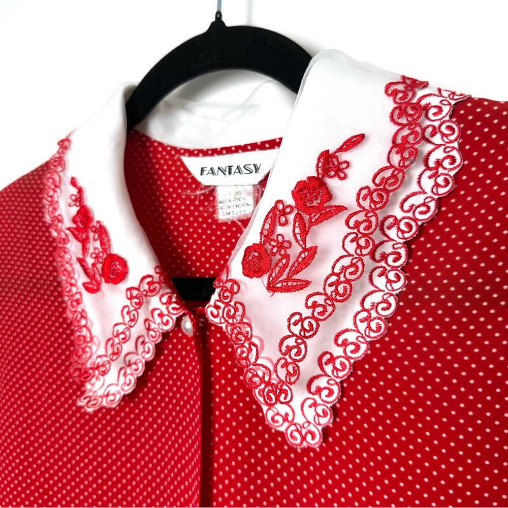 Vintage Retro Lolita Polka Dot Blouse Feminine Coquette Girl Embroidered Collar - Picture 3 of 11